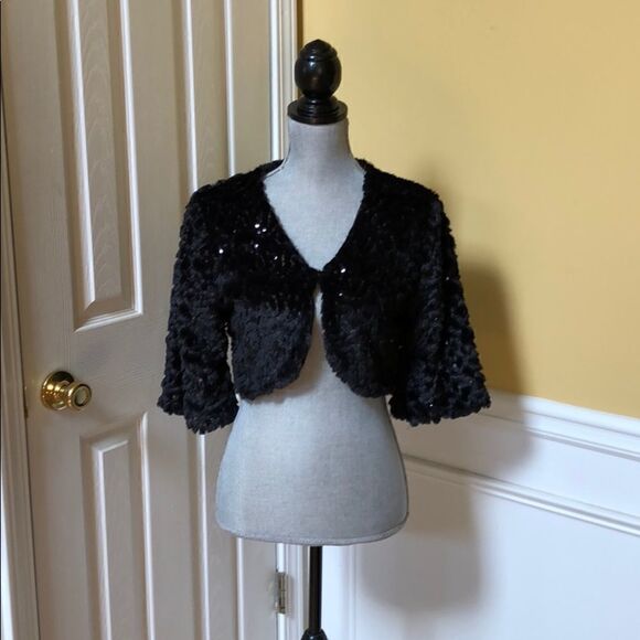 Romeo & Juliet Couture Sweaters - Romeo & Juliet Black Sequin and Faux Fur Cardigan
